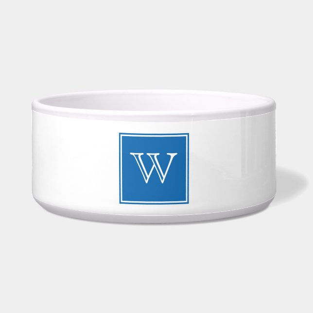 Blue Square Monogram Pet Bowl (Front)