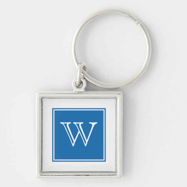 Blue Square Monogram Premium Keychain (Front)