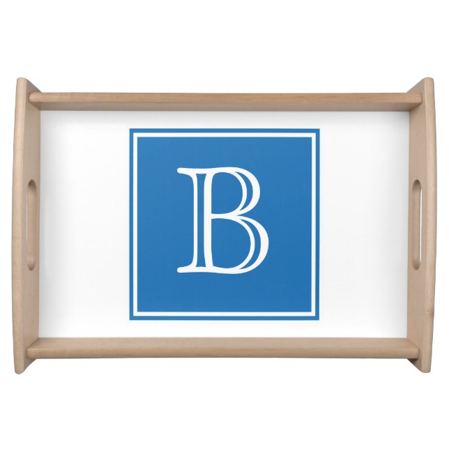 Blue Square Monogram Serving Tray (Front)