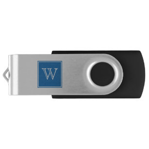 Blue Square Monogram Swivel USB Flash Drive