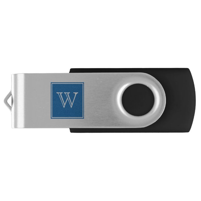 Blue Square Monogram Swivel USB Flash Drive (Back)