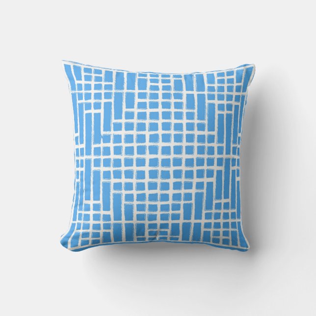 Blue Square Pattern Throw Pillow (Front)
