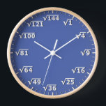 Blue Square Root Clock Math Mathematics Clock<br><div class="desc">square root clock, fun math wall clock, mathematics student classroom time, maths teacher class hours, number geek nerd humor, squareroot calculation school lesson, calculating calculations sums,  numbers, elementary primary secondary school, high school college university</div>