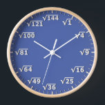 Blue Square Root Clock Math Mathematics Clock<br><div class="desc">square root clock, fun math wall clock, mathematics student classroom time, maths teacher class hours, number geek nerd humor, squareroot calculation school lesson, calculating calculations sums,  numbers, elementary primary secondary school, high school college university</div>