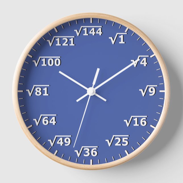 Blue Square Root Clock Math Mathematics Clock (Front)