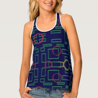 Blue Squares and Circles Geometric Tank Top