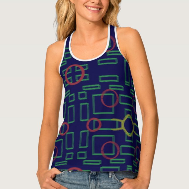 Blue Squares and Circles Geometric Tank Top (Front)