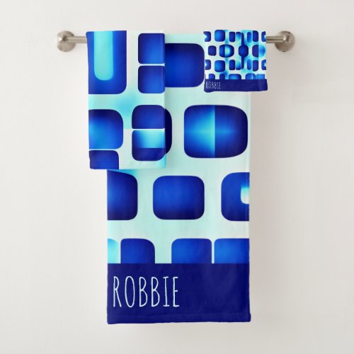Blue Squares and Rectangles Isometric Pattern Bath Towel Set