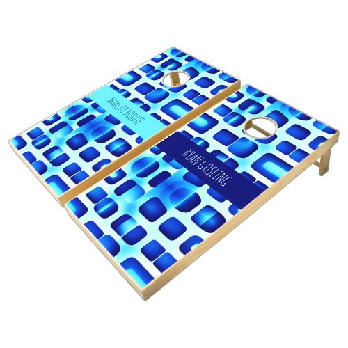 Blue Squares and Rectangles Isometric Pattern Cornhole Set