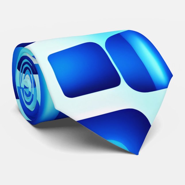 Blue Squares and Rectangles Isometric Pattern Neck Tie (Rolled)
