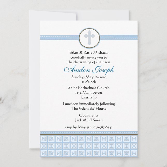 Blue Squares Cross Invitation (Front)