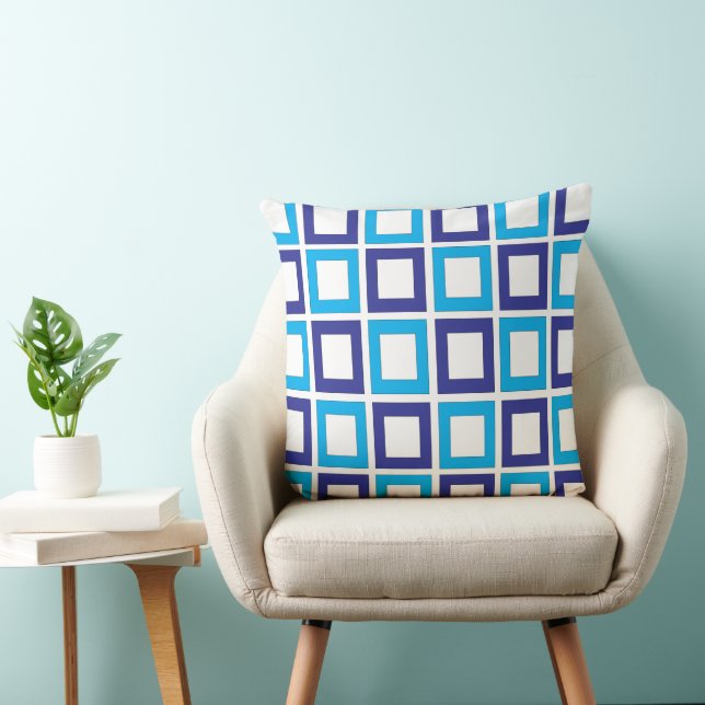 Blue Squares Geometric  Throw Pillow (Chair)