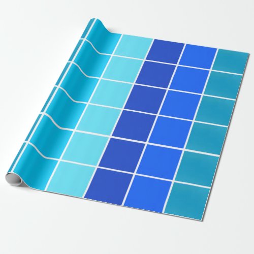 Blue Squares Gradient Stripes Wrapping Paper