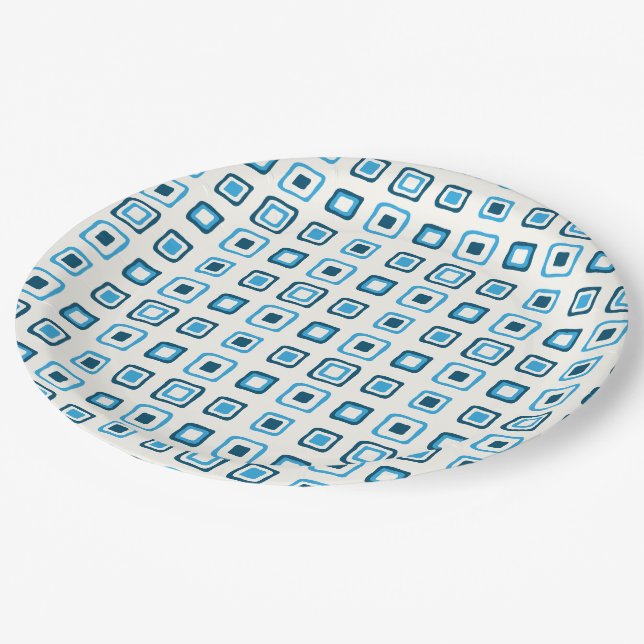 Blue Squares in Blue Squares Paper Plates (Angled)