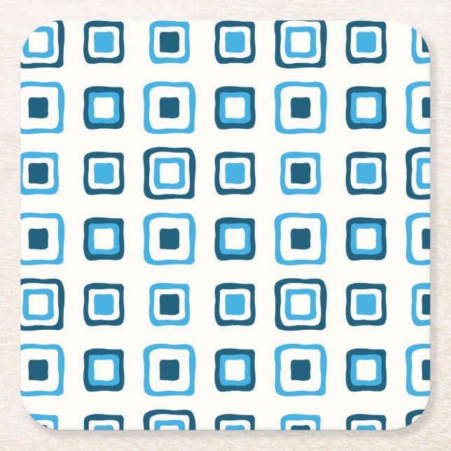 Blue Squares in Blue Squares - Reusable Square Paper Coaster (Front)