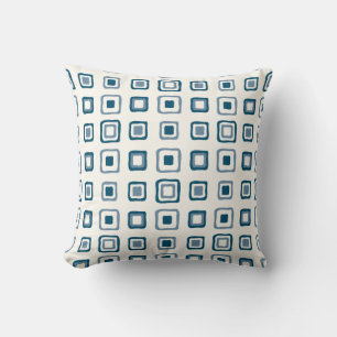Blue Squares in Silver Squares Throw Pillow