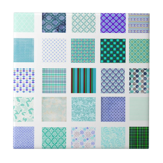 Blue squares mosaic pattern ceramic tile (Front)
