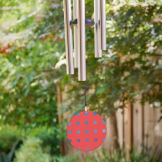 Blue Squares On Red Background Wind Chime