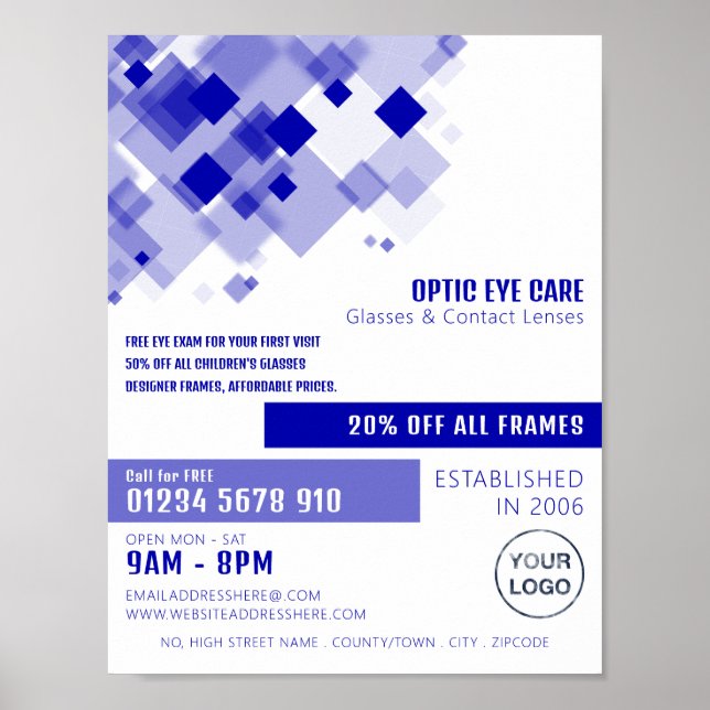 Blue Squares, Optician, Technical Practitioner Poster (Front)