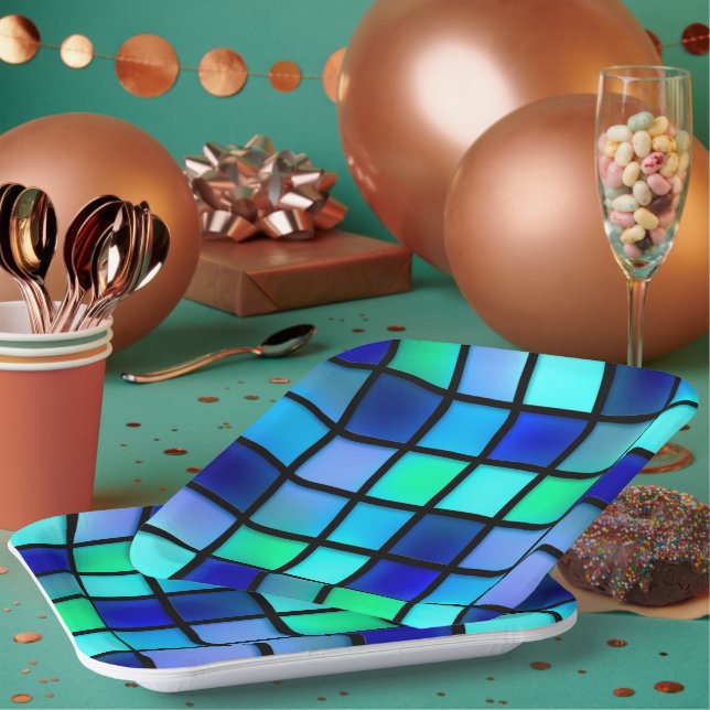 Blue Squares Paper Plates (Multi)