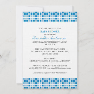 Blue Squares Pattern Baby Shower Invitation