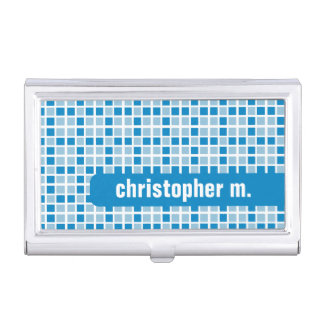 Blue Squares Pattern Business Card Case