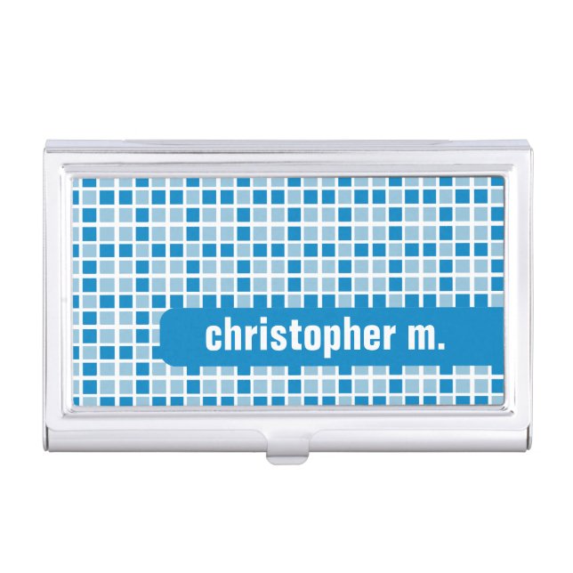 Blue Squares Pattern Business Card Case (Front)