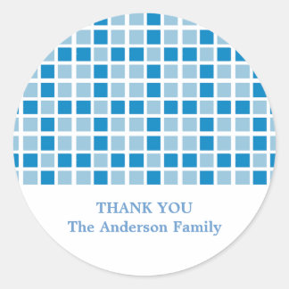 Blue Squares Pattern Classic Round Sticker
