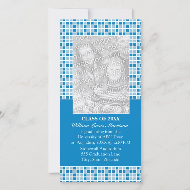 Blue Squares Pattern Graduation Announcement (Front)