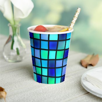 Blue Squares Pattern Paper Cups by MarblesPictures at Zazzle