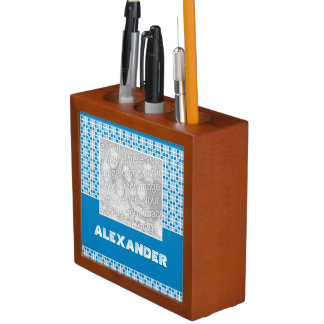 Blue Squares Pattern Photo Pencil Holder
