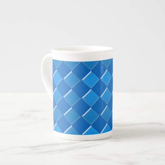 Blue squares pattern print bone china mug (Front Left)