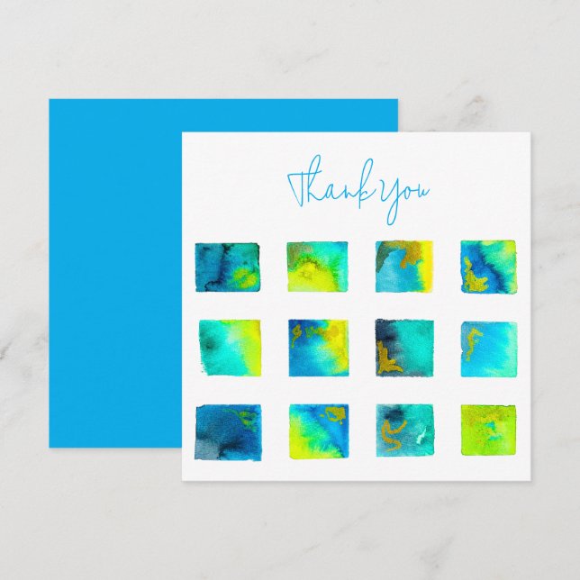 Blue squares watercolor abstract note card (Front/Back)