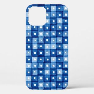 Blue Squares, Watercolor Seamless Mosaic. iPhone 12 Case