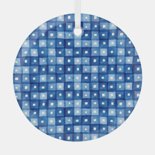 Blue Squares, Watercolor Seamless Mosaic. Glass Ornament