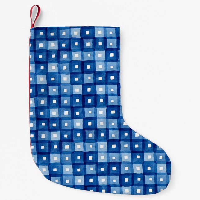 Blue Squares, Watercolor Seamless Mosaic. Small Christmas Stocking (Front)
