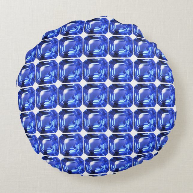 Blue Squarish Pattern Round Pillow (Back)