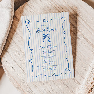 Blue Squiggle Frame Bow Bridal Shower Invitation