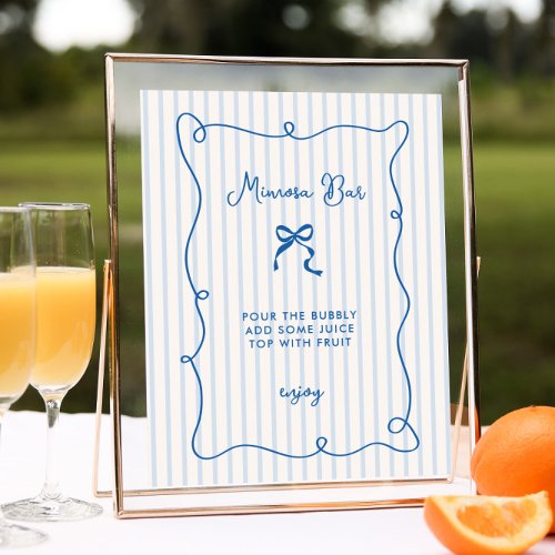 Blue Squiggle Frame Bow Bridal Shower Mimosa Bar  Poster