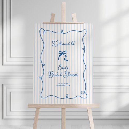 Blue Squiggle Frame Bow Bridal Shower Welcome Sign