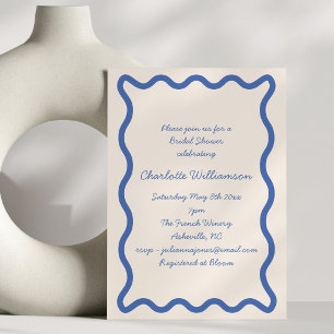 Blue Squiggle Wavy Border Bridal Shower Party Invitation