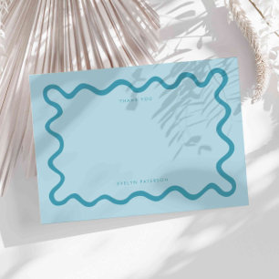 Blue Squiggly Wavy Line Thank You Note Card