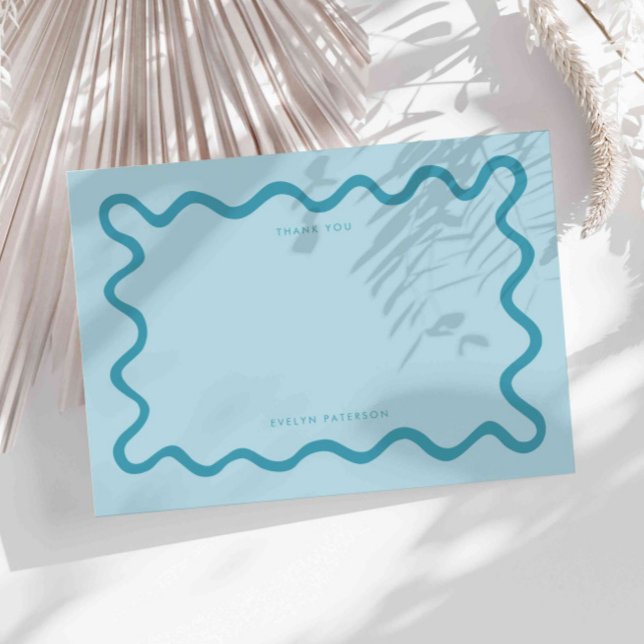 Blue Squiggly Wavy Line Thank You Note Card (Creator Uploaded)