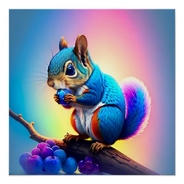 Blue Squirrel Eating A Fruit-32323 Poster (Front)