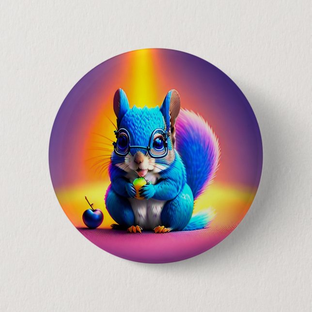 Blue Squirrel Eating A Fruit-79577 Button (Front)