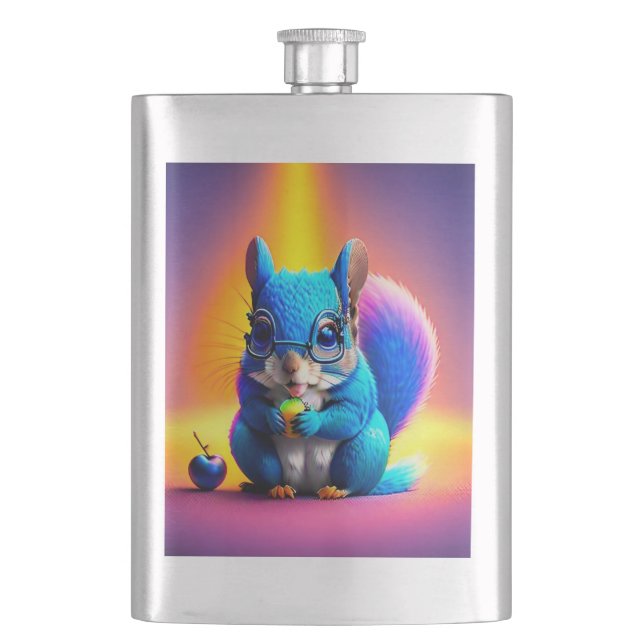 Blue Squirrel Eating A Fruit-79577 Flask (Front)