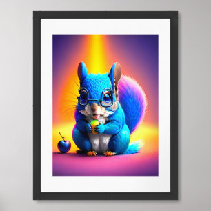 Blue Squirrel Eating A Fruit-79577 Framed Art