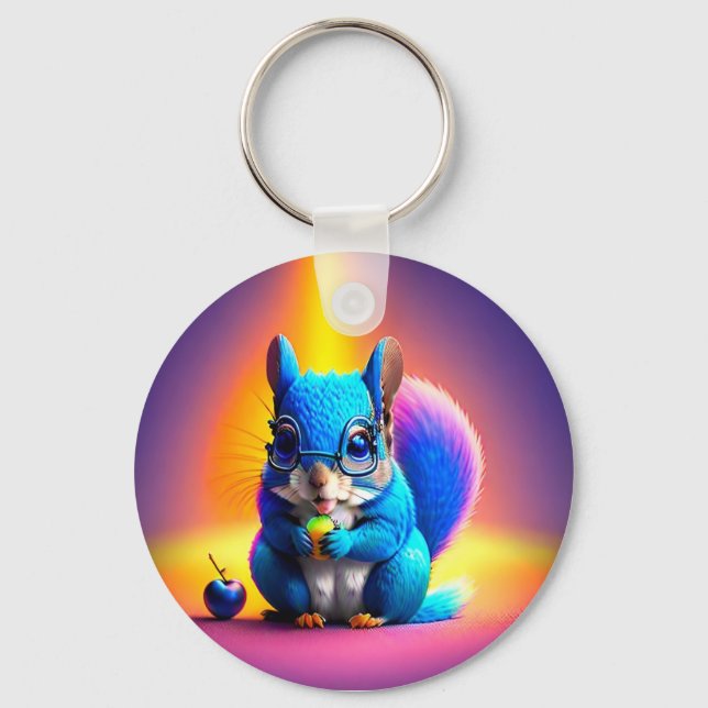 Blue Squirrel Eating A Fruit-79577 Keychain (Front)