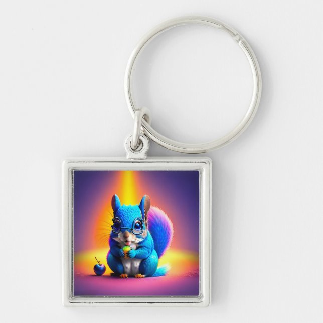 Blue Squirrel Eating A Fruit-79577 Keychain (Front)
