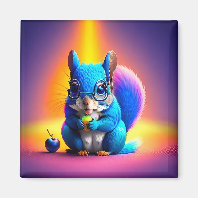 Blue Squirrel Eating A Fruit-79577 Magnet (Front)